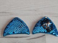 Патч "Ушки" с двухсторонними пайетками, 6*4 см, голубой