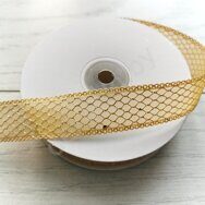 Декоративная лента "Сеточка с блестками" 25 мм, цв.золото