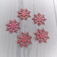 Патч-вырубка из глиттерного фоамирана 2 мм "Снежинка 9" 35 мм, цв.розовый