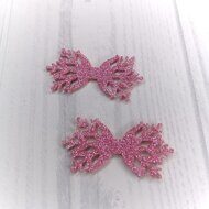 Серединка для бантика (глиттерный фетр) "Снежинка 2"  70*35 мм, цв.розовый