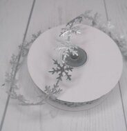 Декоративная лента "Снежинки" 2,5 см, цв.серебро