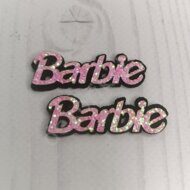 Надпись "Barbie" (фетр+кожзам), длина 52 мм, цв.розовый