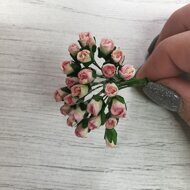 Тайские бумажные цветочки 5 мм "Бутон розы", цв.кремовый/розовый