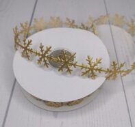 Декоративная лента "Снежинки" 2,5 см, цв.золото