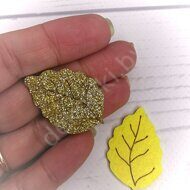 Патч-вырубка из глиттерного фетра "Лист тополя" 40 мм, цв.золото