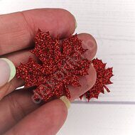 Патч-вырубка из глиттерного фетра "Кленовый лист" 40 мм, цв.красный